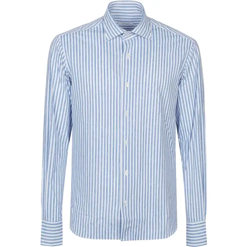 Bianco/Blu Slim Shirt , Herren, Größe: L - Orian - Modalova