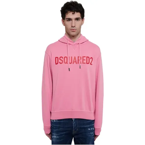 Hoodies, male, , Size: S Cotton Hooded Sweatshirt with Logo - Dsquared2 - Modalova