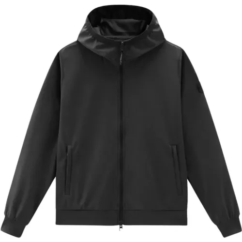 Soft Shell Full Zip Hoodie Schwarz , Herren, Größe: S - Woolrich - Modalova