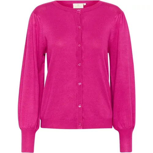 Festival Fuchsia Cardigan mit Puffärmeln , Damen, Größe: 2XL - Kaffe - Modalova