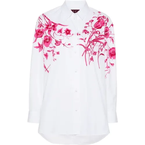 Poplin Shirt with Flowers and Insects , female, Sizes: XS - Gucci - Modalova