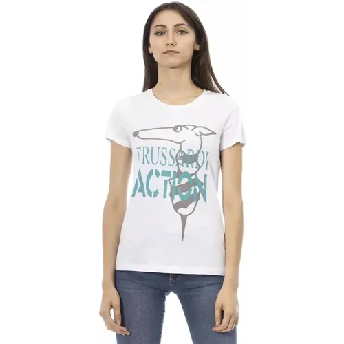 Elegantes weißes bedrucktes T-Shirt , Damen, Größe: M - Trussardi - Modalova