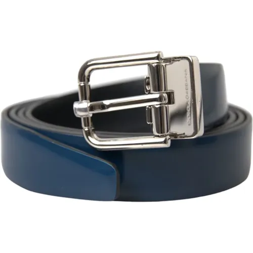 Belts, male, , Size: 110 CM Navy Leather Metal Buckle Belt - Dolce & Gabbana - Modalova