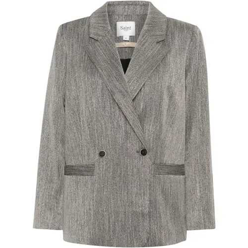 Elegant Grey Melange Blazer Jacket , female, Sizes: M, XL, S - Saint Tropez - Modalova