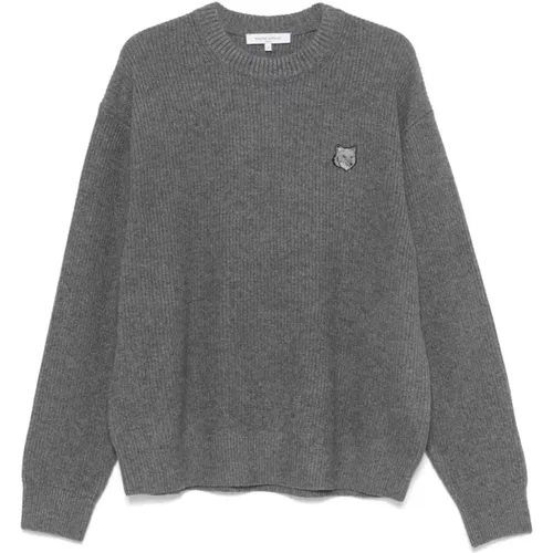 Fox Head Wool Jumper Sweater Grey , male, Sizes: L, XL, S, M - Maison Kitsuné - Modalova