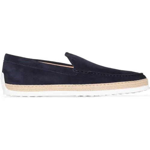 Loafers, male, , Size: 7 US Leather Suede Espadrille Slip-On Shoes - TOD'S - Modalova