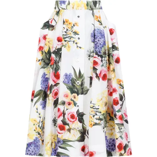 White Rose Print Midi Skirt , female, Sizes: XS - Dolce & Gabbana - Modalova