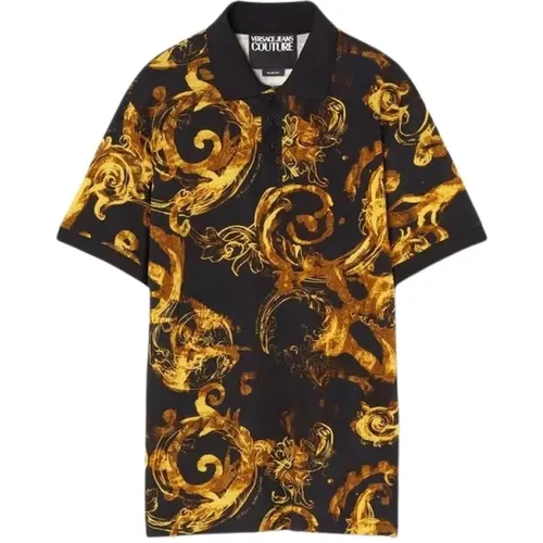 Aquarell Polo Schwarz , Herren, Größe: 2XL - Versace Jeans Couture - Modalova