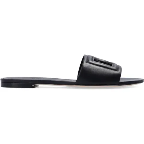 Sliders, female, , Size: 6 US Bianca Leather Slides, DG Millennials Logo - Dolce & Gabbana - Modalova