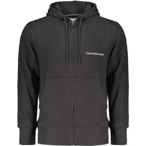 Zip-throughs, male, , Size: 2XL Black Hooded Sweatshirt with Logo Print - Calvin Klein - Modalova