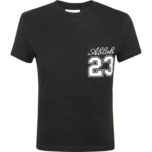 Schwarz Weiß Besticktes Figurbetontes T-Shirt , Damen, Größe: S - Off White - Modalova