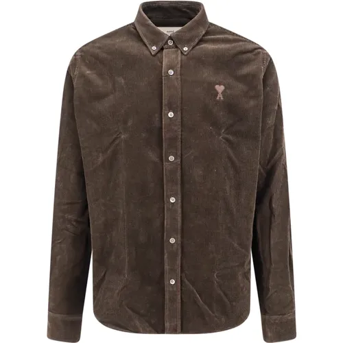 Embroidered Corduroy Shirt with Buttoned Collar , male, Sizes: S - Ami Paris - Modalova