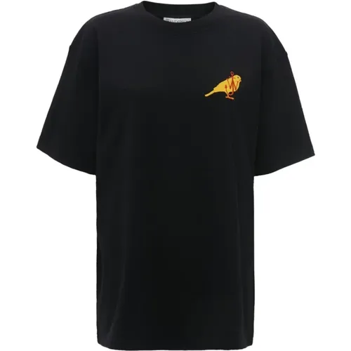 Schwarzes Logo Besticktes Crew Neck T-Shirt , Damen, Größe: 2XS - JW Anderson - Modalova