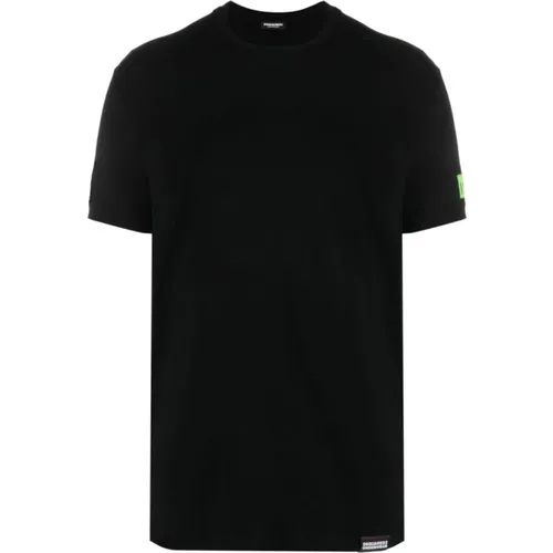 Schwarzes Logo-Patch Baumwoll T-Shirt , Herren, Größe: 2XL - Dsquared2 - Modalova