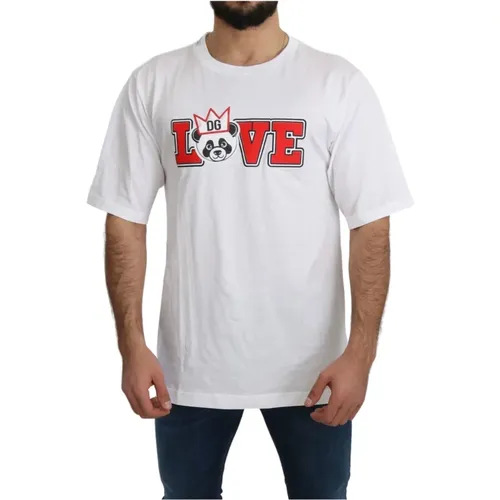 Weißes Love Panda Print Top T-Shirt - Dolce & Gabbana - Modalova