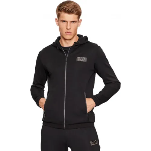 Noir H Zip-through Sweatshirt for Men , male, Sizes: XS, XL, S - Emporio Armani EA7 - Modalova