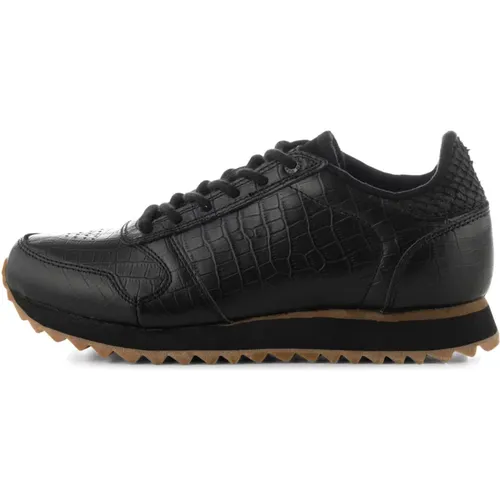 Ydun Croco Leather Sneaker , female, Sizes: 3 UK - Woden - Modalova