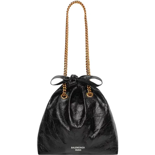 Leder-Eimer-Tasche mit Frontlogo - Balenciaga - Modalova