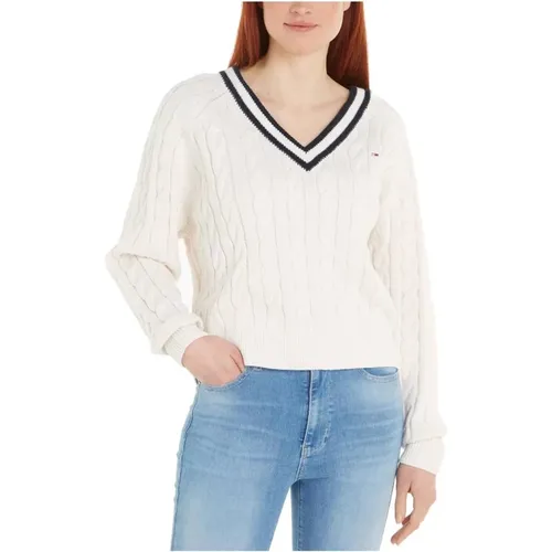 V Neck Knit Sweater with Sophisticated Design , female, Sizes: L - Tommy Hilfiger - Modalova