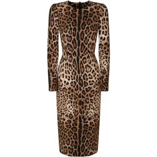 Braunes Leopardenmuster Midi Kleid - Dolce & Gabbana - Modalova