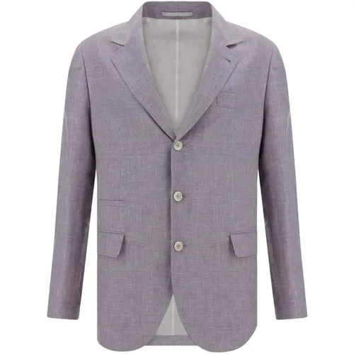 Blazers, male, , Size: M Check Pattern Wool Blazer Jacket - BRUNELLO CUCINELLI - Modalova