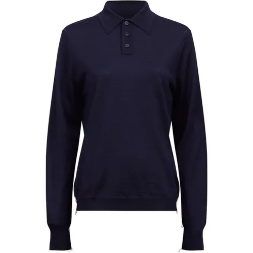 V-neck Knitwear, male, , Size: L Navy Long Sleeve Polo Shirt - Maison Margiela - Modalova