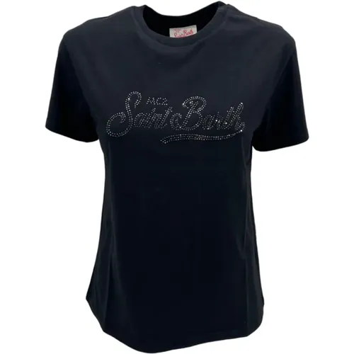 Schwarzes T-Shirt mit Strass-Detail , Damen, Größe: L - MC2 Saint Barth - Modalova