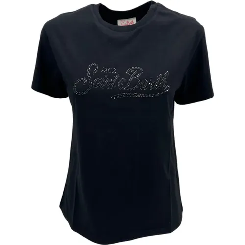 Schwarzes T-Shirt mit Strass-Detail , Damen, Größe: S - MC2 Saint Barth - Modalova