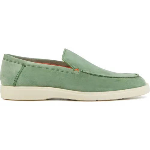 Loafers, male, , Size: 9 US Slip-On Shoes Light Suede - Santoni - Modalova