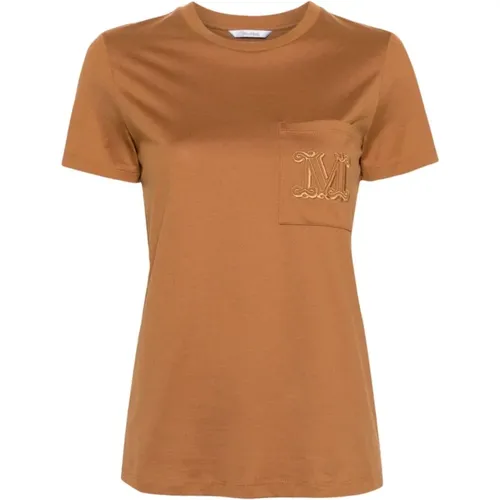 Braunes Leder T-Shirt mit Logo , Damen, Größe: XS - Max Mara - Modalova