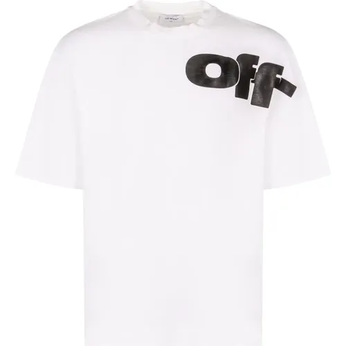 Off , Baumwoll-T-Shirt mit kontrastierendem Logoaufdruck , Herren, Größe: L - Off White - Modalova