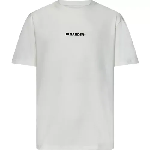 Weiße Gerippte T-Shirts und Polos mit Schwarzem Logo-Print , Herren, Größe: L - Jil Sander - Modalova