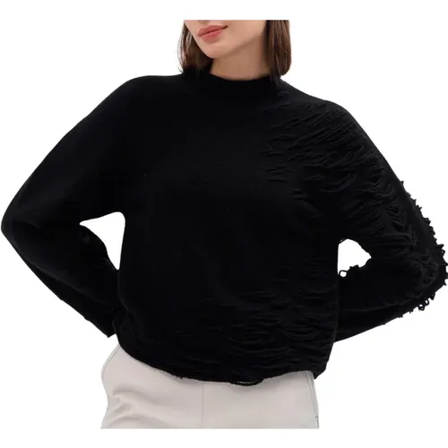 Schwarzer Float Stitch Pullover mit Dolman Ärmeln , Damen, Größe: M - Liviana Conti - Modalova