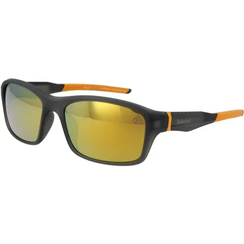 Sunglasses, male, , Size: ONE SIZE Sporty Grey Sunglasses Polarized Mirrored - Timberland - Modalova