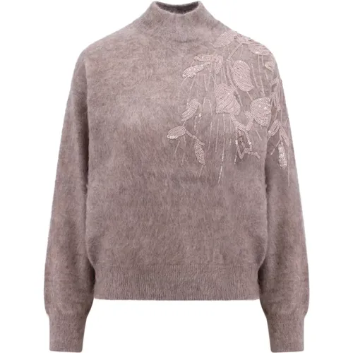 Sweater with Ramage Embroidery , female, Sizes: M, XL - BRUNELLO CUCINELLI - Modalova