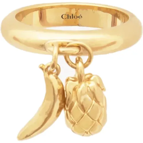 Goldener Charms Ring mit Ananas und Banane , Damen, Größe: M - Chloé - Modalova