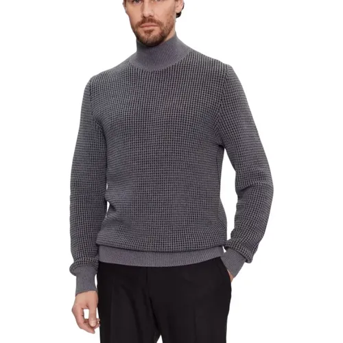 Turtlenecks, male, , Size: S Grey Sweater with Mock Neck - Hugo Boss - Modalova