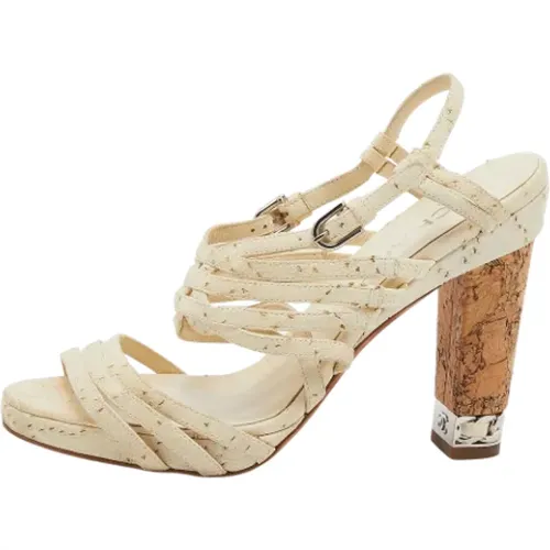 Pre-owned Sandals, female, , Size: 8 1/2 US Cream Leather Strappy Sandals - Chanel Vintage - Modalova