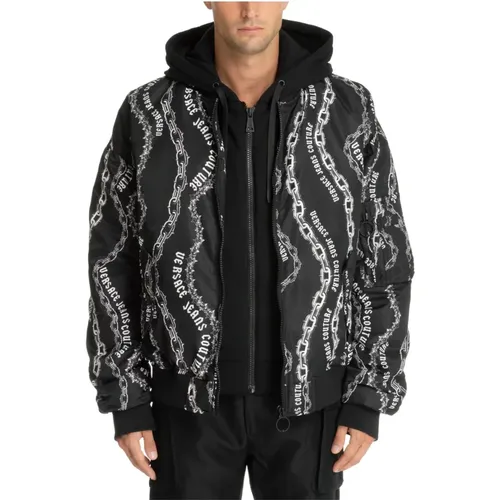 Abstrakte Multicolor Daunenjacke Kordelzug Reißverschluss , Herren, Größe: S - Versace Jeans Couture - Modalova