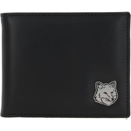 Leather Wallet with Fox Head , male, Sizes: ONE SIZE - Maison Kitsuné - Modalova