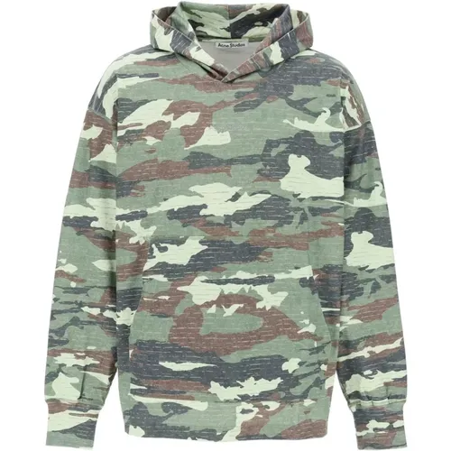 Oversized Camouflage Sweatshirt mit Rhinestone-Logo - Acne Studios - Modalova