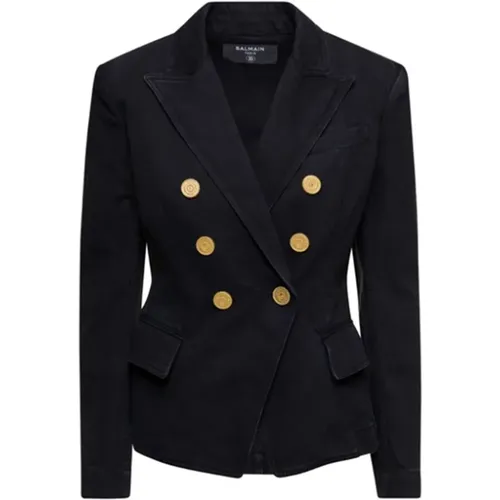 Blazers, female, , Size: XS Denim Double-Breasted Blazer - Balmain - Modalova