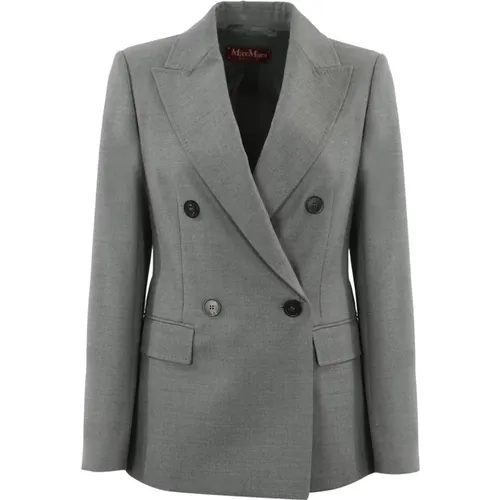 Blazers, female, , Size: L Double-Breasted Wool Jacket Light Grey - Max Mara Studio - Modalova