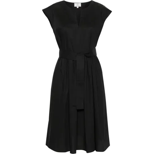 Schwarzes Elegantes Kleid,Schwarzes Baumwollkleid V-Ausschnitt Volant - Woolrich - Modalova