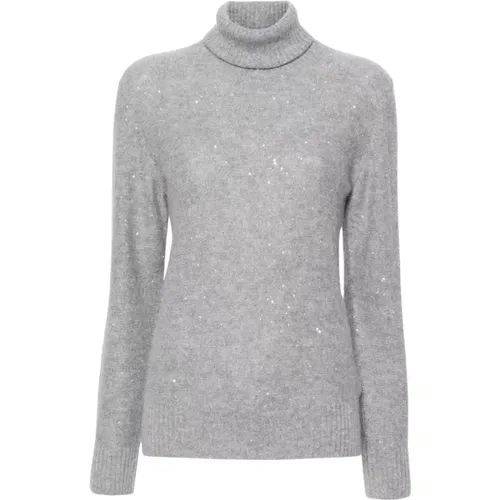 Turtlenecks, female, , Size: XS Sequin Embellished Grey Sweater - Fabiana Filippi - Modalova