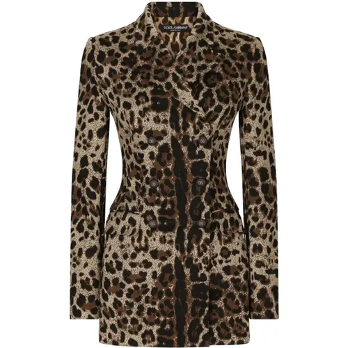 Animal Print Double-Breasted Jacquard Jacket , female, Sizes: M - Dolce & Gabbana - Modalova