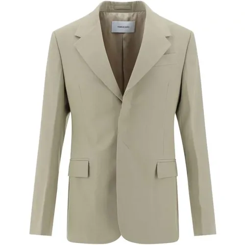 Blazers, male, , Size: L Double-Breasted Cotton Blazer Jacket with Classic Lapels - Salvatore Ferragamo - Modalova