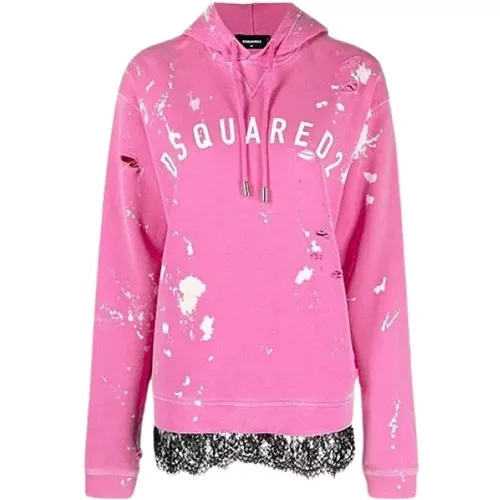 Distressed Painted Lace Hoodie Sweatshirt , female, Sizes: XS, S - Dsquared2 - Modalova