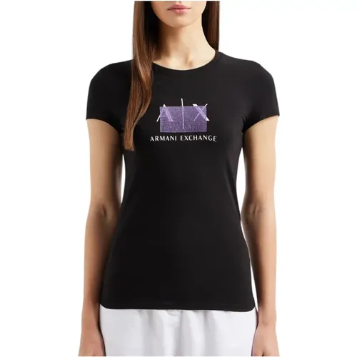 Schwarzes T-Shirt 3Dyt51 Yjetz , Damen, Größe: L - Armani Exchange - Modalova