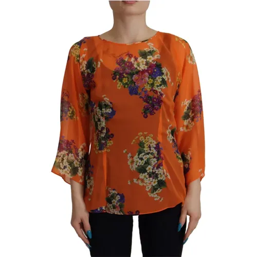 Blumenmuster Langarmbluse , Damen, Größe: XS - Dolce & Gabbana - Modalova